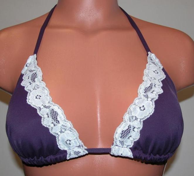 Sunflower -  Tri Top - Eggplant with White Lace